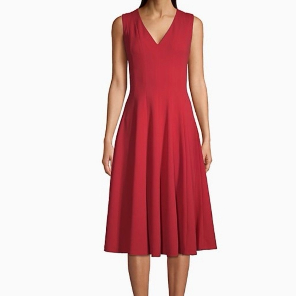 Calvin Klein Red Sleeveless V Neck Fit‎ Flare Dress Size 2